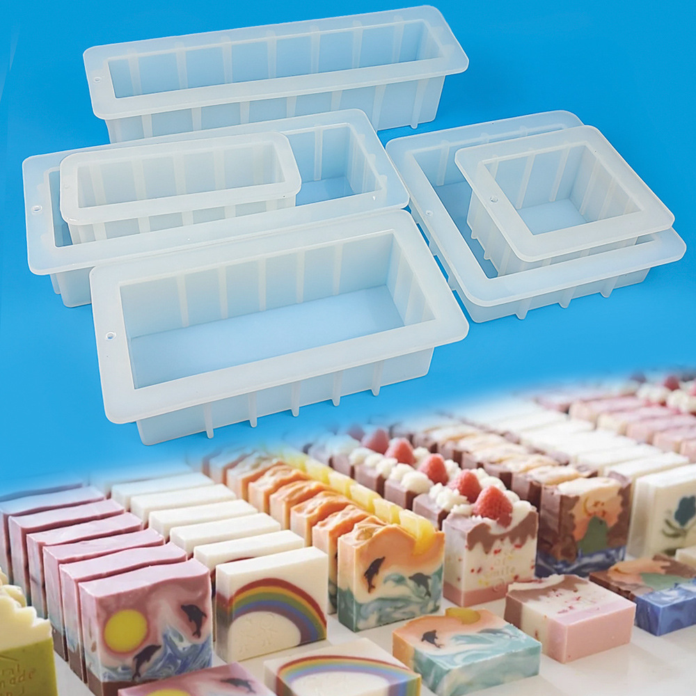 Soap Making Kit For Beginners - แม่พิมพ์สบู่หลายขนาดให้เลือก แม่พิมพ์สบู่ซิลิโคนทำมือ รูปทรงสี่เหลี่ยมผืนผ้าและสี่เหลี่ยมจัตุรัส