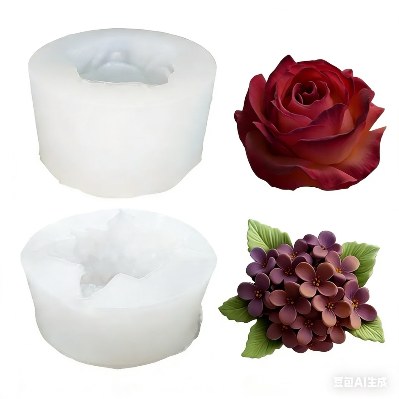 Soap Making Gifts - แม่พิมพ์ซิลิโคนรูปดอกไม้ 3 มิติ 2 ชิ้น สีม่วงไลแลค