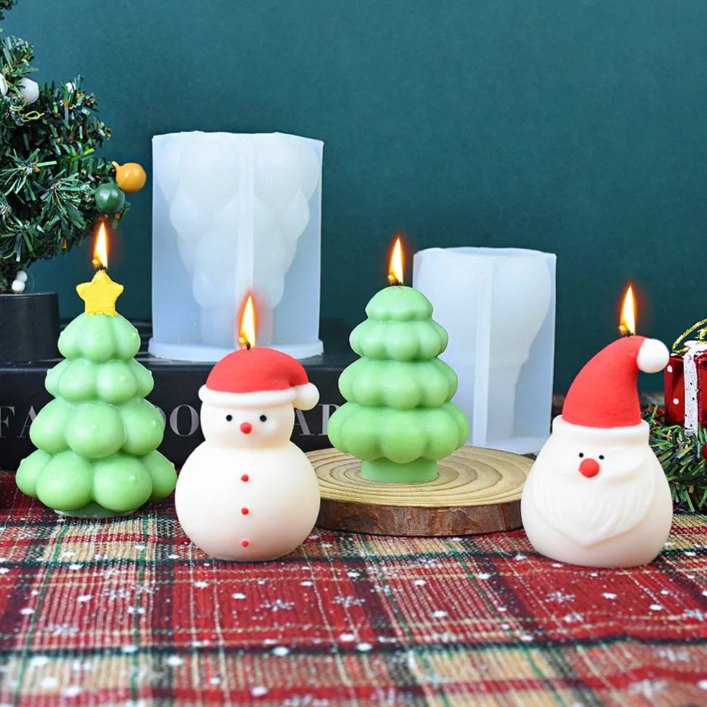 Soap Making Gifts - แม่พิมพ์ซิลิโคนรูปต้นคริสต์มาสครีมรูปดาวหมวกซานตาคลอสแม่พิมพ์สบู่ทำตุ๊กตาหิมะ3D ทำด้วยยิปซั่มของขวัญเทศกาลช็อกโกแลต