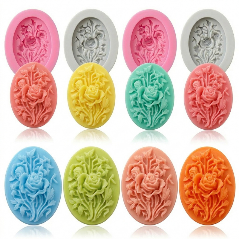Soap Making Instructions - แม่พิมพ์ซิลิโคน 4 ชิ้นรูปทรงดอกไม้，แม่พิมพ์ซิลิโคนที่ถอดออกง่ายและนำกลับมาใช้ใหม่ได้，เหมาะสำหรับการทำสบู่แฮนด์เมดในฤดูร้อน，ยังเหมาะสำหรับการใช้งานอื่นๆ